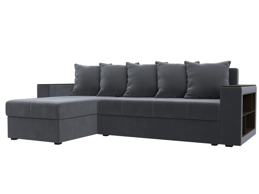 Диван угловой Дубай Лайт левый угол, Серый, Велюр, 114152L