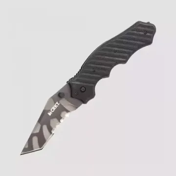 Складной нож CRKT полуавтоматический Triumph Tiger Stripe Combo Edge CR/1031TSN c клинком из стали AUS-8, рукоять G10