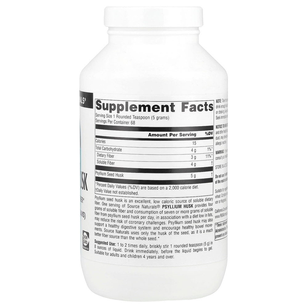 Source Naturals, порошок из шелухи семян подорожника, 340 г (12 унций)