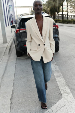 ZARA ДВУБОРТНЫЙ БЛЕЙЗЕР ОВЕРСАЙЗ, ЖЕЛТОВАТО-БЕЛЫЙ