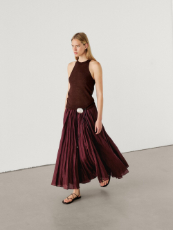 Massimo Dutti Трикотажный топ с горловиной халтер и деталями в рубчик, гранатовый