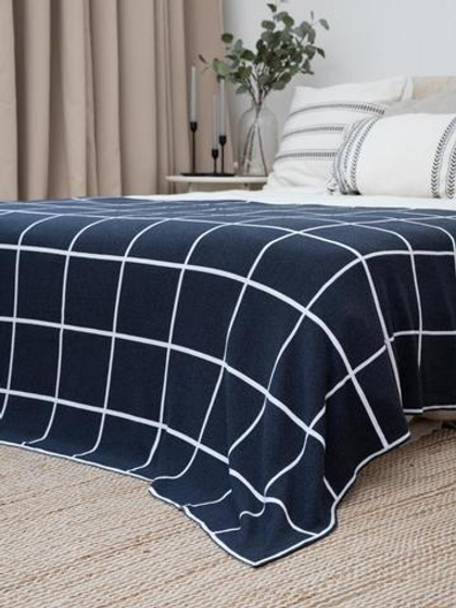 Плед клетчатый двусторонний, цвет: синий с белым