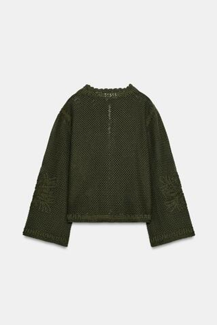 ZARA КАРДИГАН ИЗ КРУЖЕВА КРОШЕ С КОНТРАСТНЫМИ ДЕТАЛЯМИ, ХАКИ