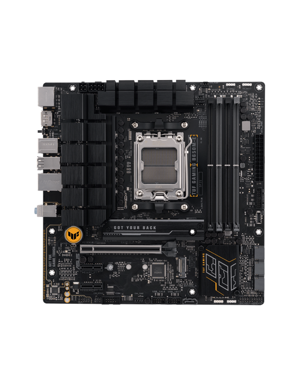 ASUS TUF GAMING B650M-E, AM5, B650, 4*DDR5, 4*SATA, 2*M.2, 3*USB 3.2, 4*USB 2.0, Type-C, 2*PCIx16, 2*PCIx1, 2*DP+HDMI, mATX; 90MB1FU0-M0EAY0