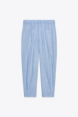 ZARA БРЮКИ-ДЖОГГЕРЫ ИЗ ЛЬНА, ГОЛУБОЙ