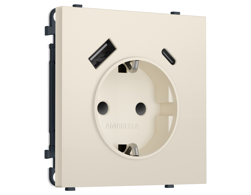 MS330010 Комплект механизма электрической розетки SIGMA Бежевый матовый 2USB A+C 20W (быст. зар.) с/з с/ш 16A-250V QUANT PRO (SP3300, PR160)