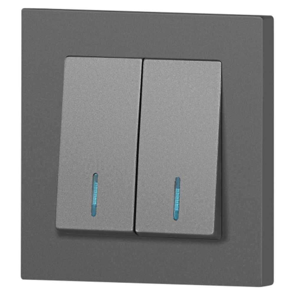 Выключатель Intro Accent 6-105-07 двойной с подсветкой, 10А-250В, IP20, СУ, AL/CU, графит