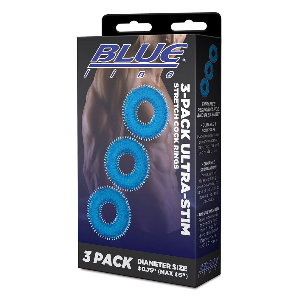 Комплект из трех голубых колец для эрекции 3-Pack Ultra-Stim Stretch Cock Rings (Цвет: голубой)