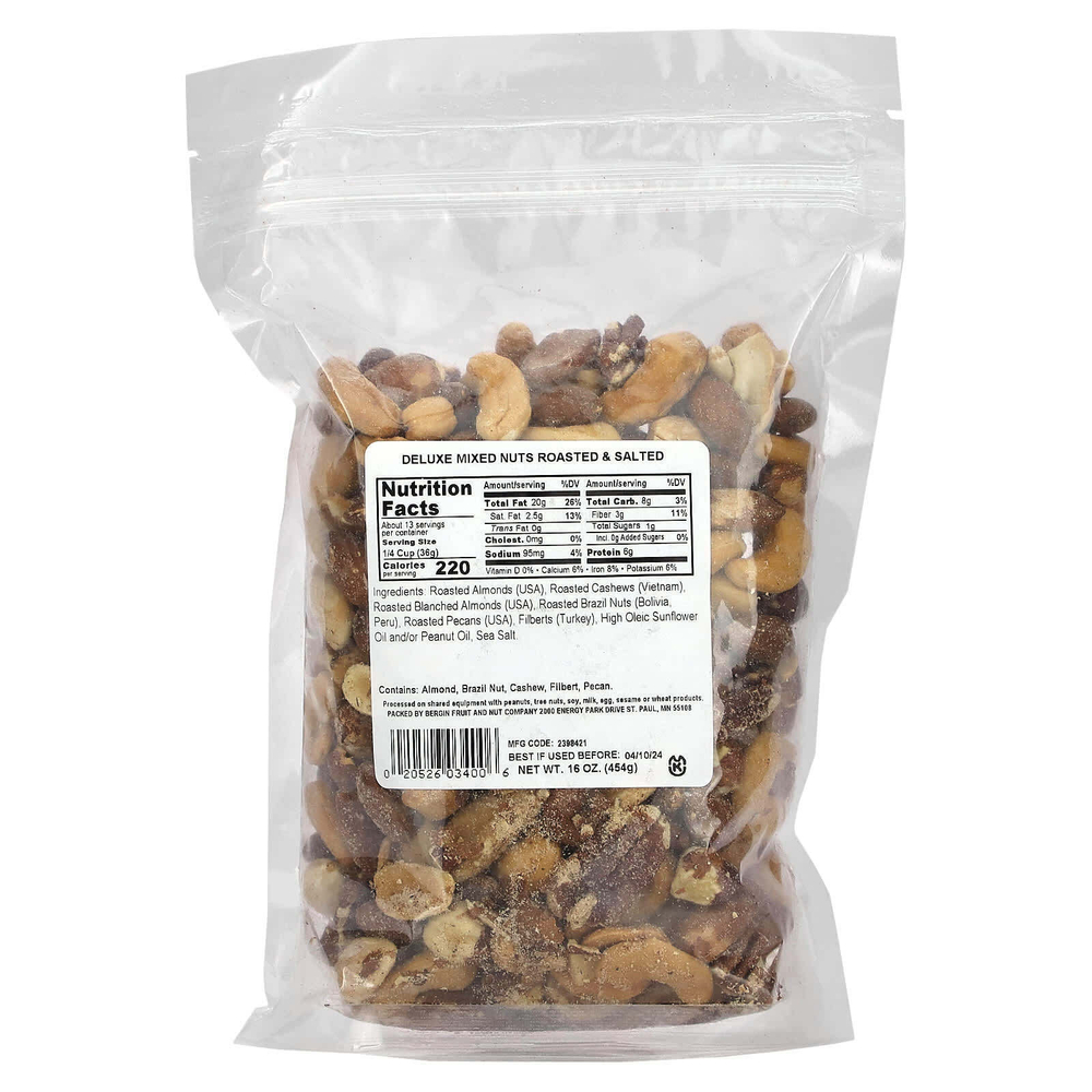 Bergin Fruit and Nut Company, Смешанные орехи, обжаренные и соленые, 454 г (16 унций)