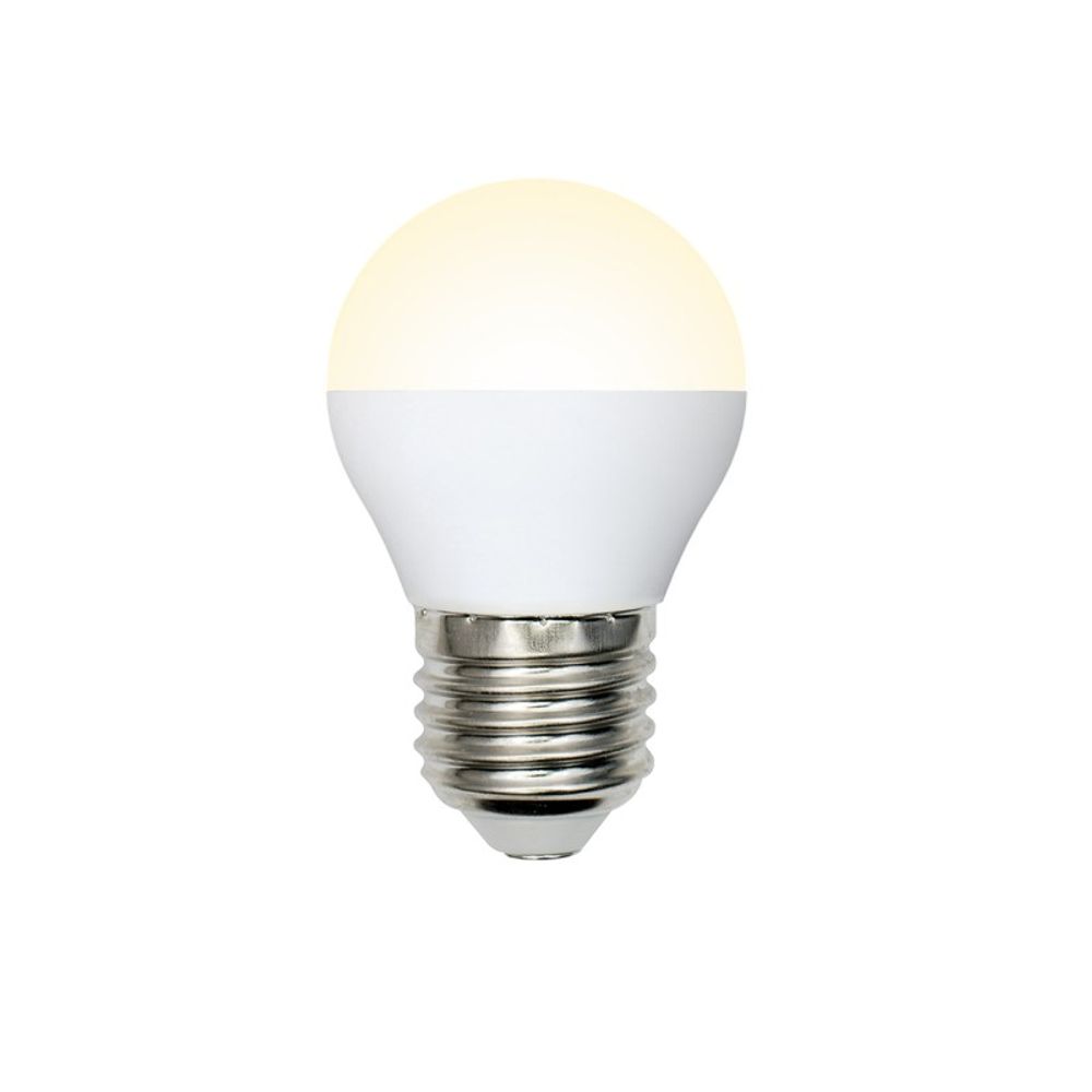 LED-G45-9W-WW-E27-FR-NR Лампа светодиодная. Форма шар. матовая. Серия Norma. Теплый белый свет 3000K. Картон. ТМ Volpe