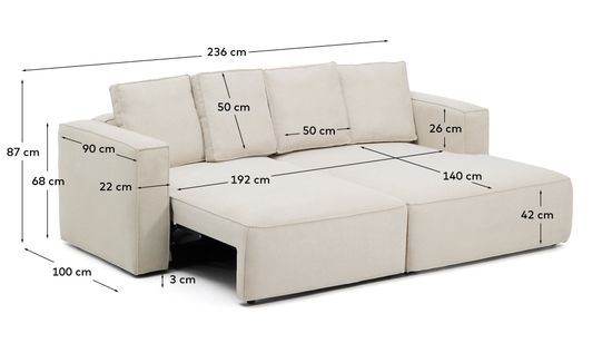 Диван-кровать Marela бежевый шенилл 3-местный с кушеткой справа 236 см