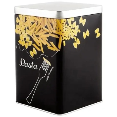 Банка жестяная с крышкой, Макароны, квадратная, 1,0 л