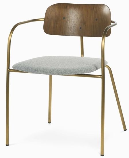 Обеденный стул Gloster металлический каркас, серая ткань и деревянная спинка