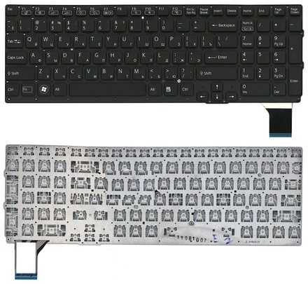 Клавиатура (148986651) для ноутбука Sony Vaio VPC-SE Series (Плоский Enter. Черная, без рамки)