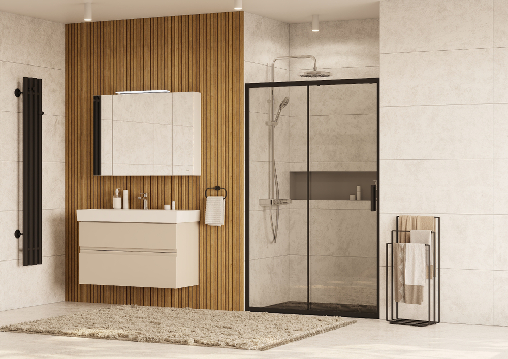 Боковая панель Roca Leon 700х1950мм, черный профиль, стекло прозрачное ZRU9307674