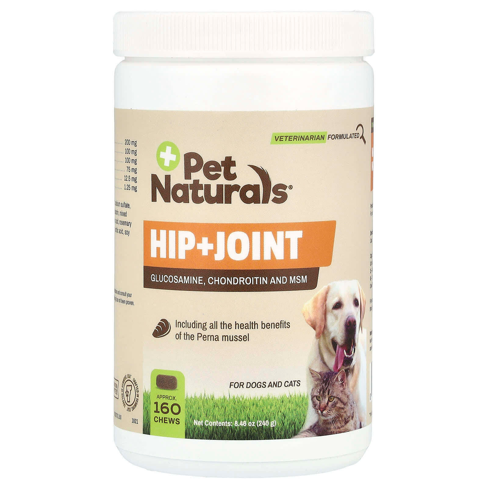 Pet Naturals, Hip + Joint, добавка для поддержки здоровья суставов, для кошек и собак, около 160 жевательных таблеток, 240 г (8,46 унции)