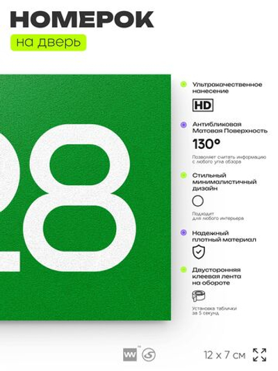 Номер на дверь 528, табличка на дверь для офиса, квартиры, кабинета, аудитории, склада, зеленая 120х70 мм, Айдентика Технолоджи