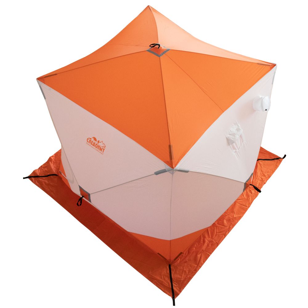 Палатка зимняя куб СЛЕДОПЫТ 2,1 х2,1 м, Oxford 210D PU 1000, S по полу 4,4 кв.м, цв. оранжевый/белый