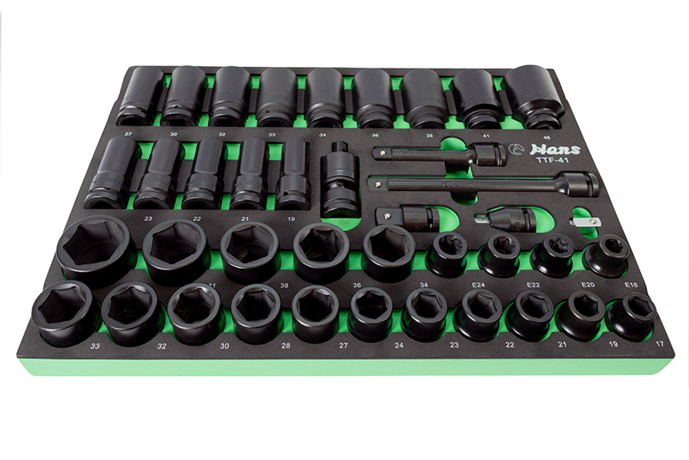 Набор ударных головок и аксессуаров 3/4" Hans в ложементе, TTF-41