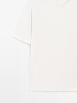 Massimo Dutti Хлопковая футболка с коротким рукавом, кремовый