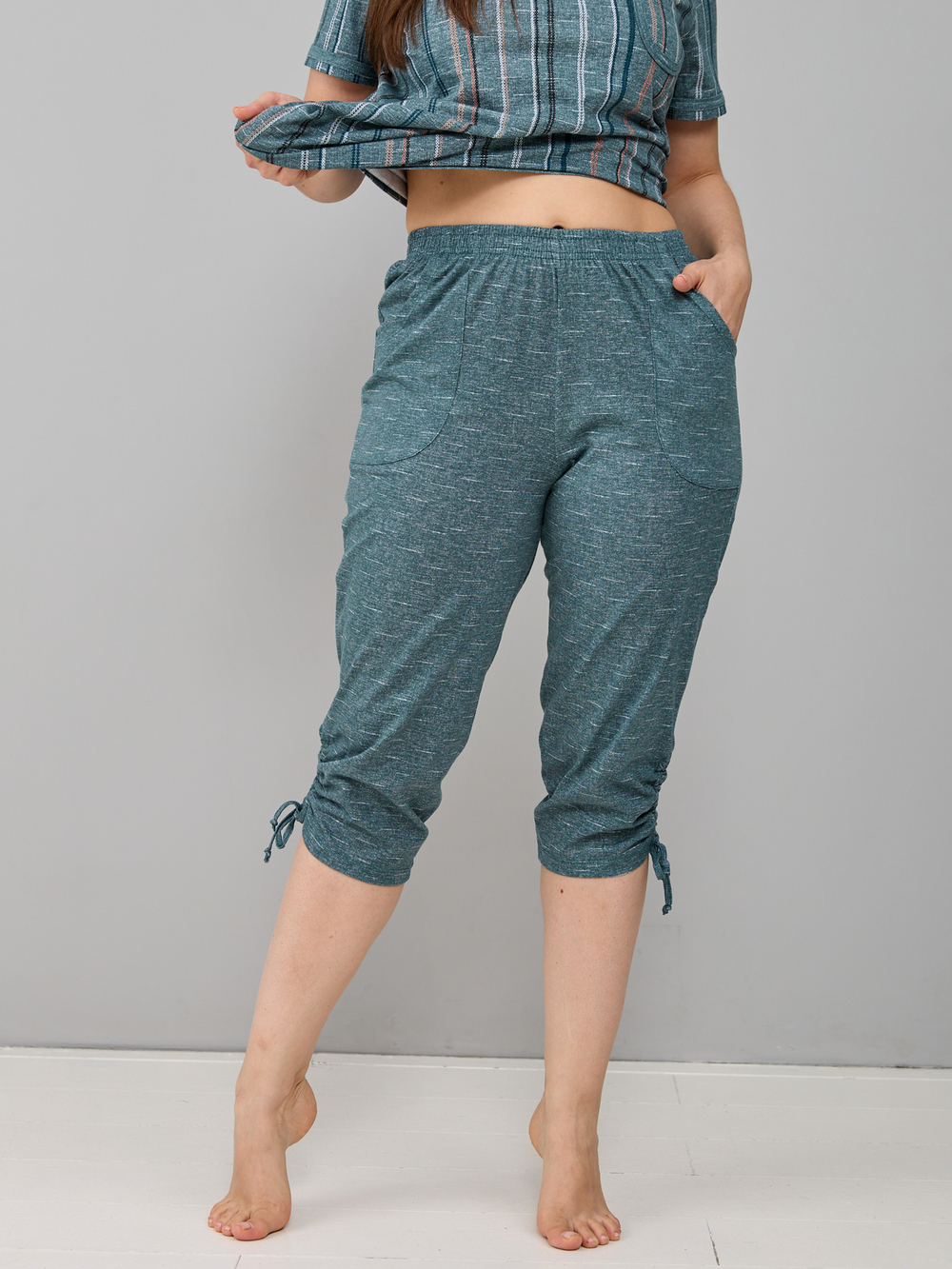 Пижама с бриджами КД-61/рогожкаизумруд-цепочка