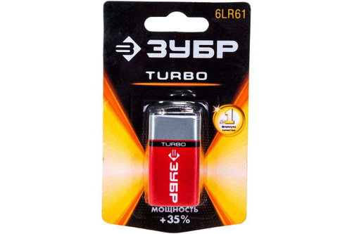 Щелочная батарейка Зубр 9 В, тип 6LR61 крона, 1 шт, Turbo 59219_z01
