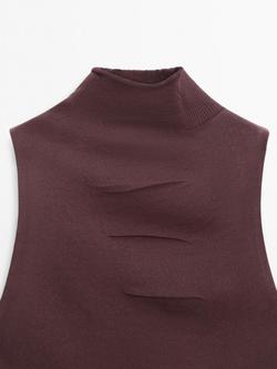 Massimo Dutti Хлопковый топ без рукавов, бордовый