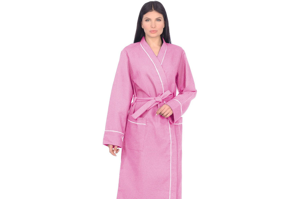 Халат вафельный Home One с кантом розовый 48