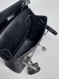 Нагрудная сумка слинг Hermes Kelly (Messenger) со вставками из кожи крокодила, тёмно коричневая