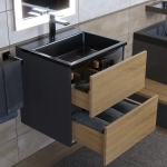 Тумба с раковиной Uperwood Barsa 50 см, раковина черная глянцевая, подвесная тумба черная/дуб сонома