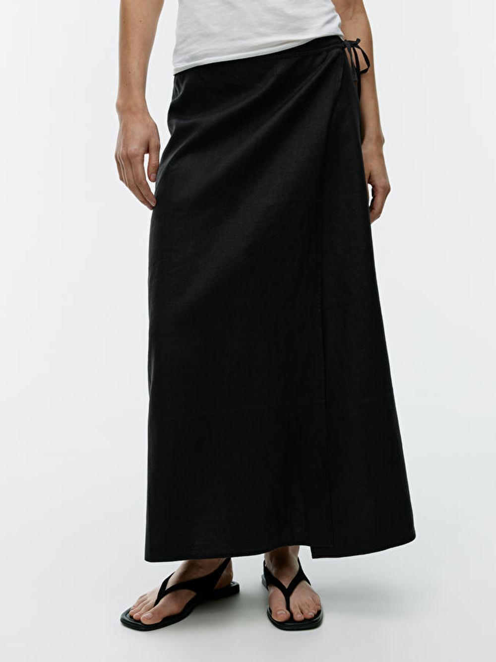 ARKET ЛЬНЯНАЯ ЮБКА С ЗАПАХОМ, ЧЕРНЫЙ