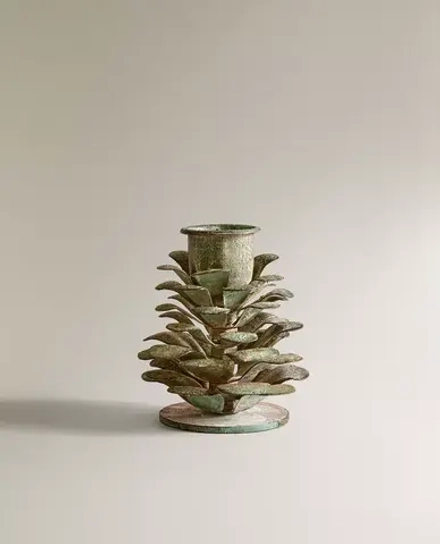 ZARA HOME РОЖДЕСТВЕНСКИЙ ПОДСВЕЧНИК В ФОРМЕ ЖЕЛЕЗНОЙ ШИШКИ, ЗЕЛЕНЫЙ