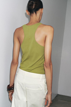 ZARA ХЛОПКОВЫЙ ТОП С ПУГОВИЦАМИ, ОЛИВКОВЫЙ