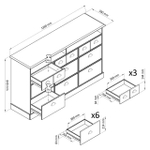 Комод деревянный Тэа 139х38х84 см с ящиками и полкой Тэа из массива сосны, 9 ящиков / белый, бейц