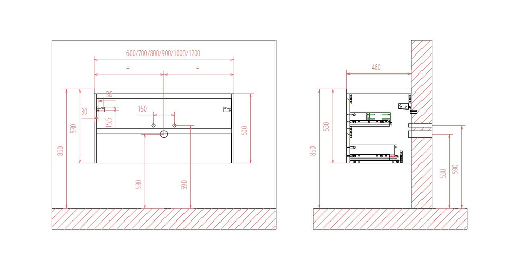 Тумба подвесная под столешницу BelBagno KRAFT-600-2C-SO-RT