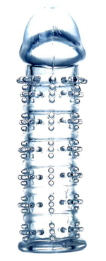 Прозрачная насадка на пенис с рельефом - 12 см. (Цвет: прозрачный)