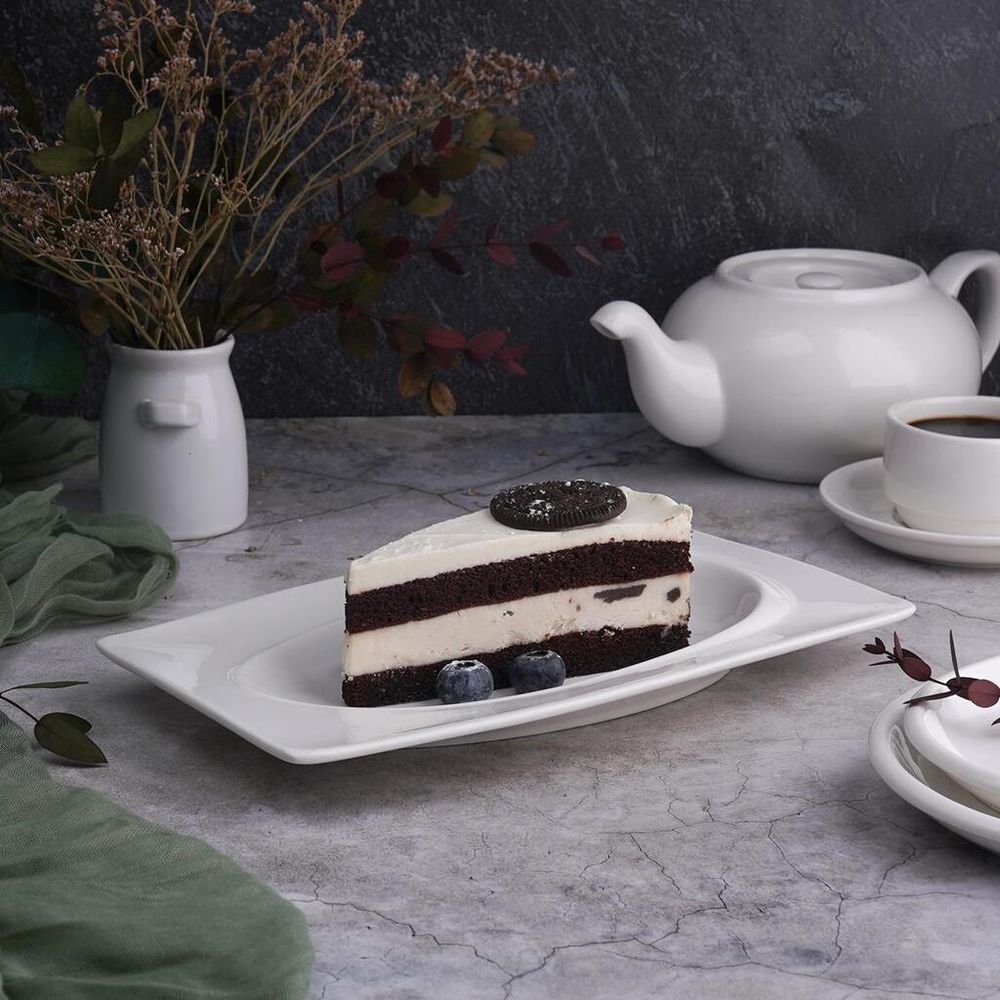 Блюдо прямоугольное 25*14,8 см h2,2 см с бортом Asymmetry белое фарфор NEW P.L. [5]