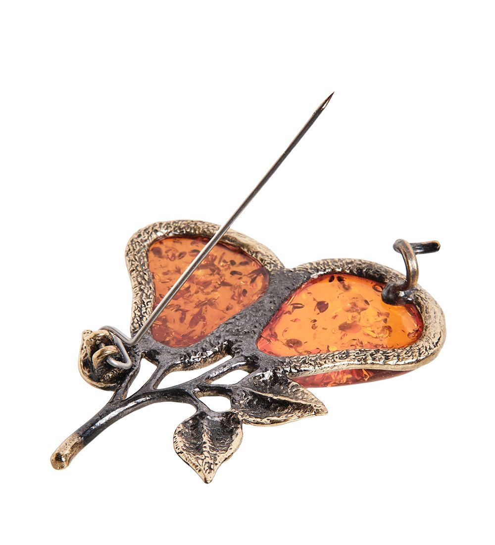 AM-2322 Брошь «Грушевый сад» (латунь, янтарь)