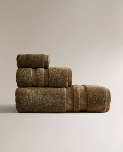 ZARA HOME БАННОЕ ПОЛОТЕНЦЕ С ДВОЙНОЙ КАЙМОЙ, ТЕМНЫЙ ХАКИ