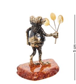 Народные промыслы AM-1091 Фигурка «Лягушка с букетом» (латунь, янтарь)