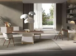 Прямоугольный обеденный стол 1166 из орехового и бежевого дерева