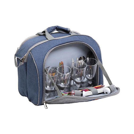 Набор для пикника Helios на 4 персоны синий/серый HS-425S-(4)BG