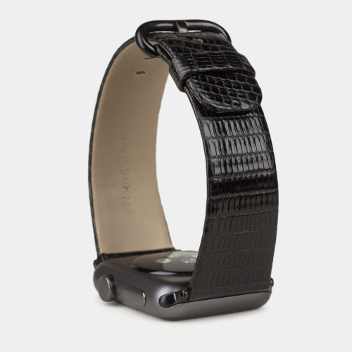 Ремешок для Apple Watch 44/45/46 mm из кожи ящерицы, черного цвета