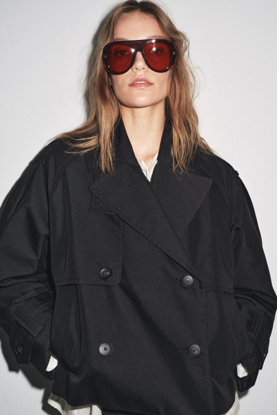 ZARA КОРОТКИЙ ТРЕНЧ WATER REPELLENT — ZW COLLECTION, ЧЕРНЫЙ