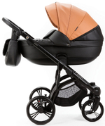 Детская коляска Adamex Lanti Deluxe 3 в 1 LN-SD109 (КАРАМЕЛЬ.КОЖА + ЧЕРН. КОЖА)