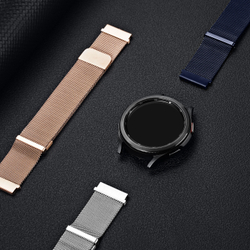 Ремешок из нержавеющей стали синего цвета от Dux Ducis для смарт часов Samsung Galaxy Watch 3, 4, 5, 6 и 7 (размер крепления 20мм), серия Milanese Series (миланская петля)