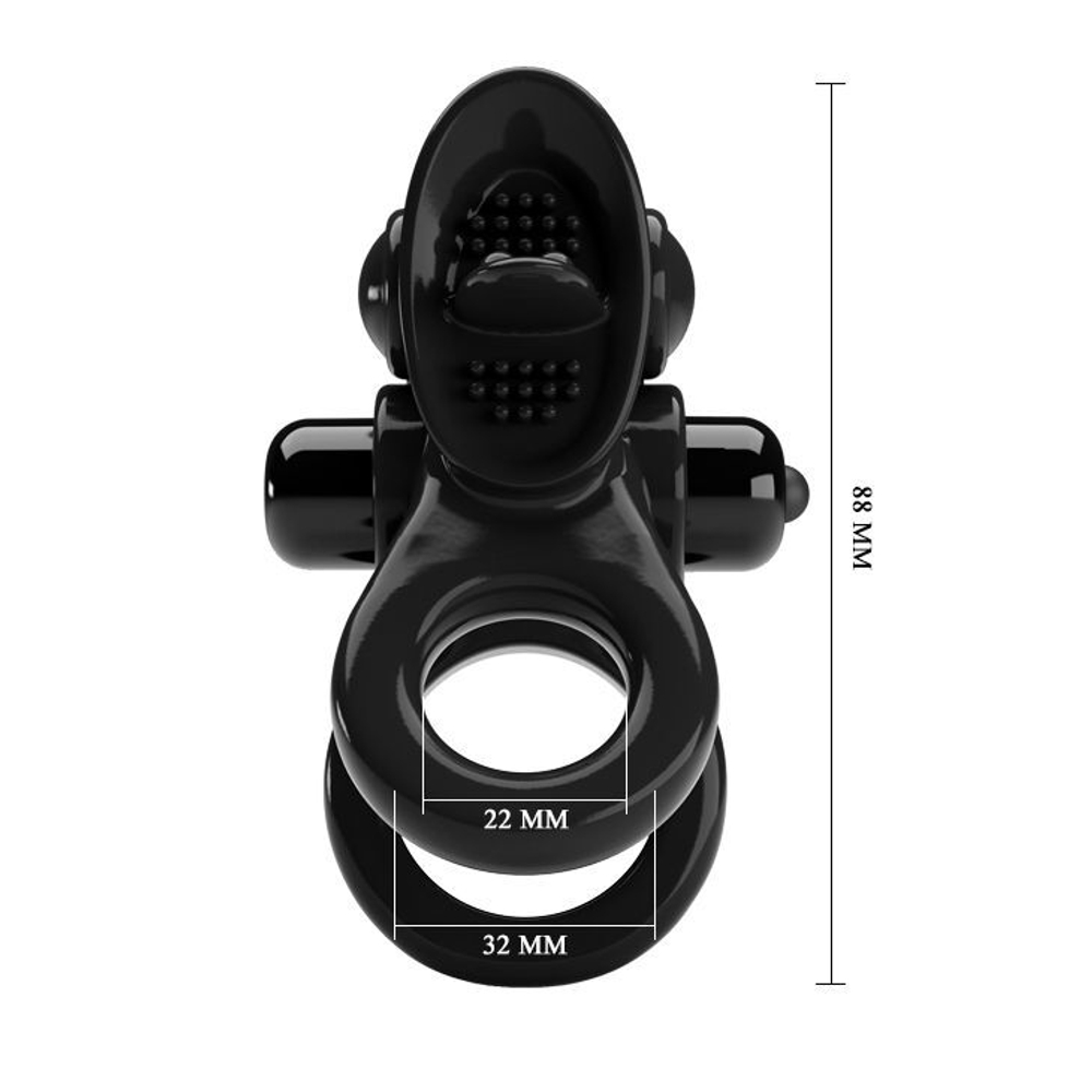 Черное эрекционное кольцо с подхватом мошонки и стимулятором клитора Passionate Ring (Цвет: черный)