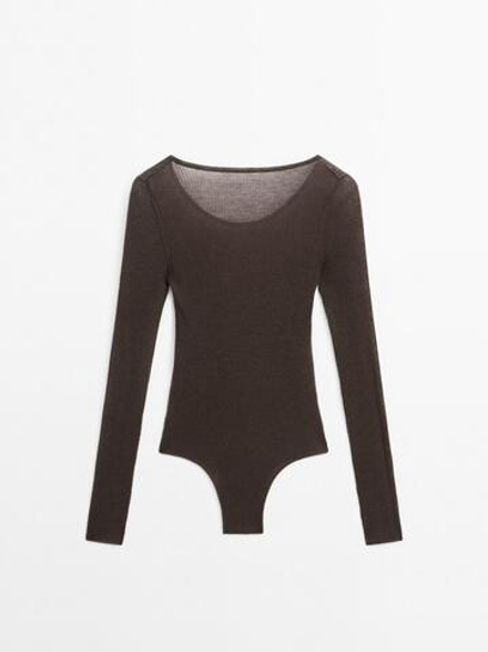 Massimo Dutti Полупрозрачный боди из 100% шерсти - STUDIO, шоколадный