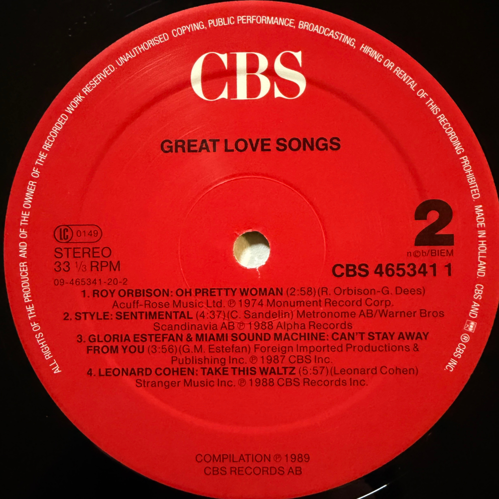 Сборник Great Love Songs 2LP (Голландия 1989г.)