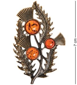 AM-2555 Брошь «Бурьян» (латунь, янтарь)